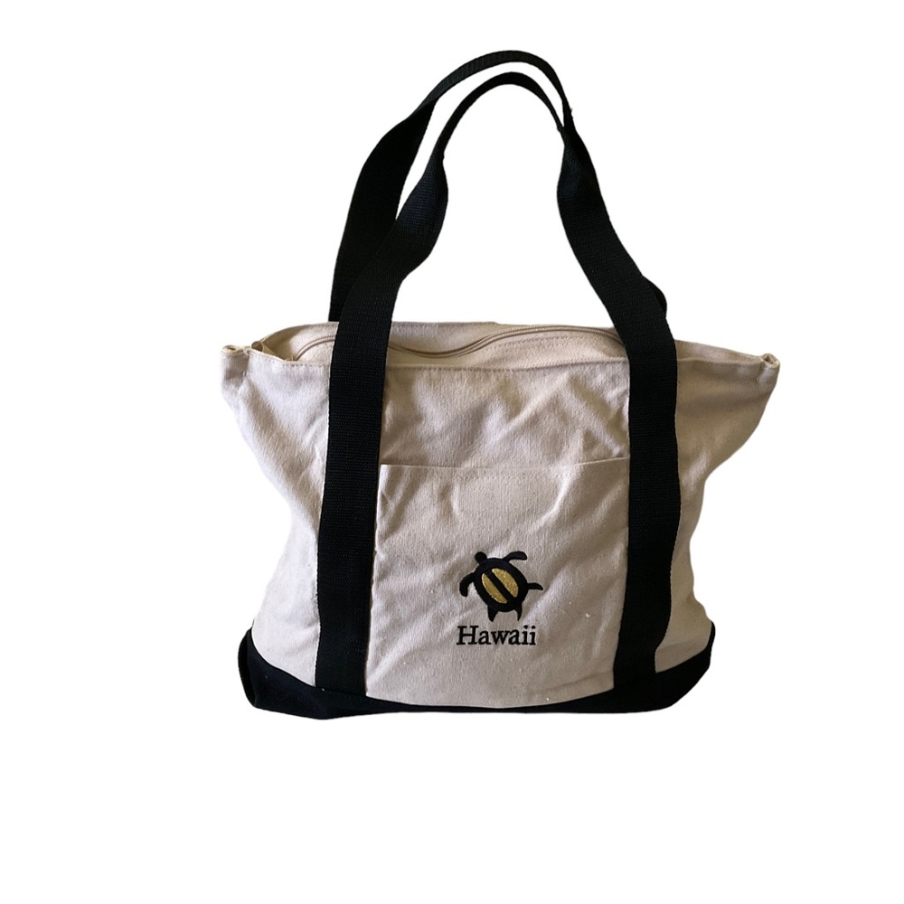 Tote Bag With Embroidered Turtle Double Zipper‎ Close Outside Pocket